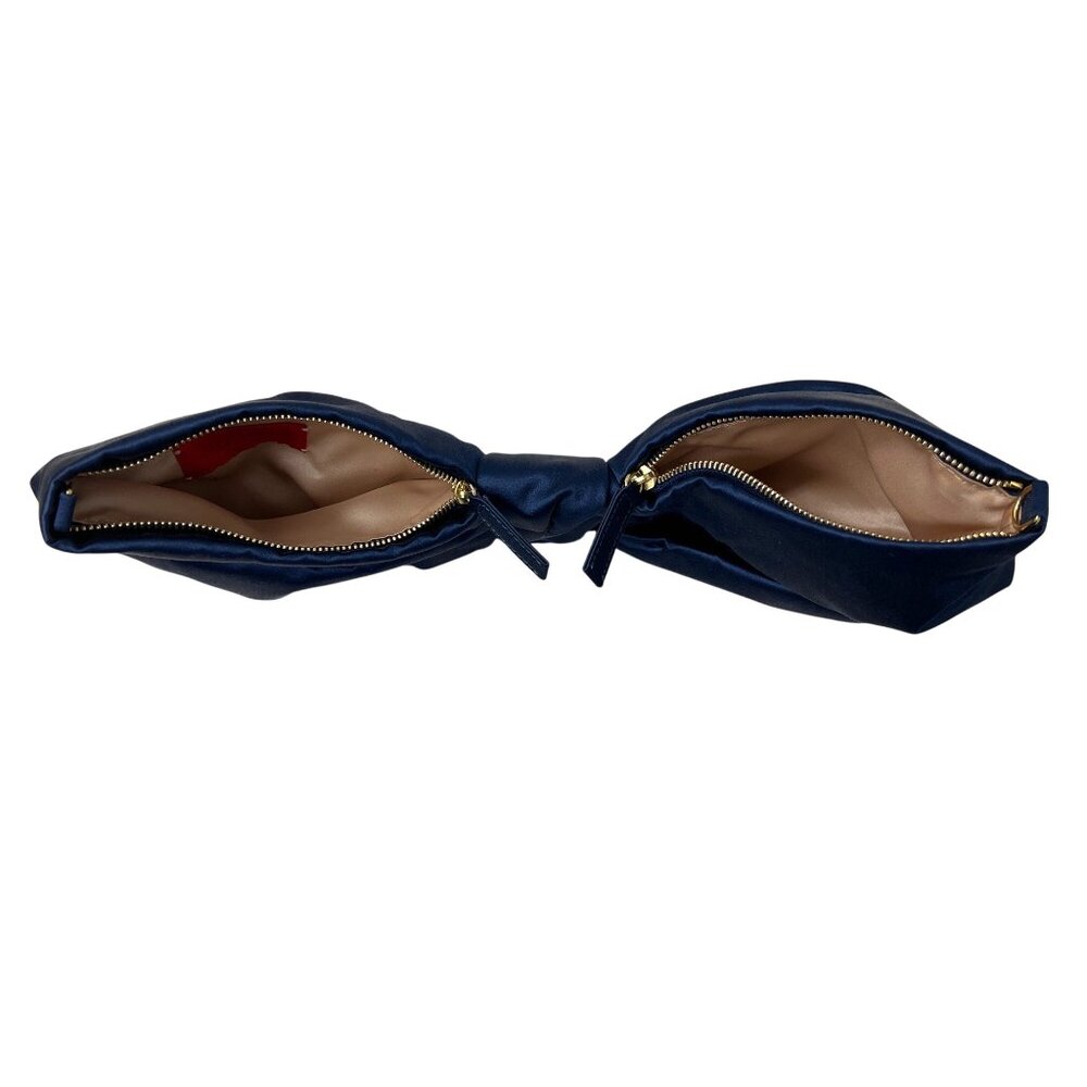 Valentino Midnight Blue Satin Bow Clutch With Zip Closures - Picture 8 of 10